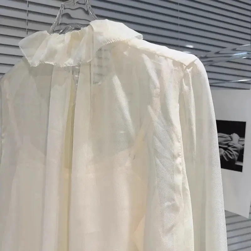 Autumn New Blusas Mujer Three-Dimensional Flower Pleated Lace Elegant Chiffon Blouse Solid Color Shirt For Women's Clothes eprolo