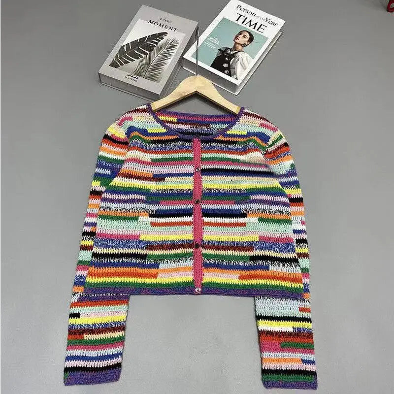 Sequined Striped Sweater Cardigans Women Luxury High Street Single Breasted Long Sleeve Designer Vintage Elegant Traf Tops Pull eprolo