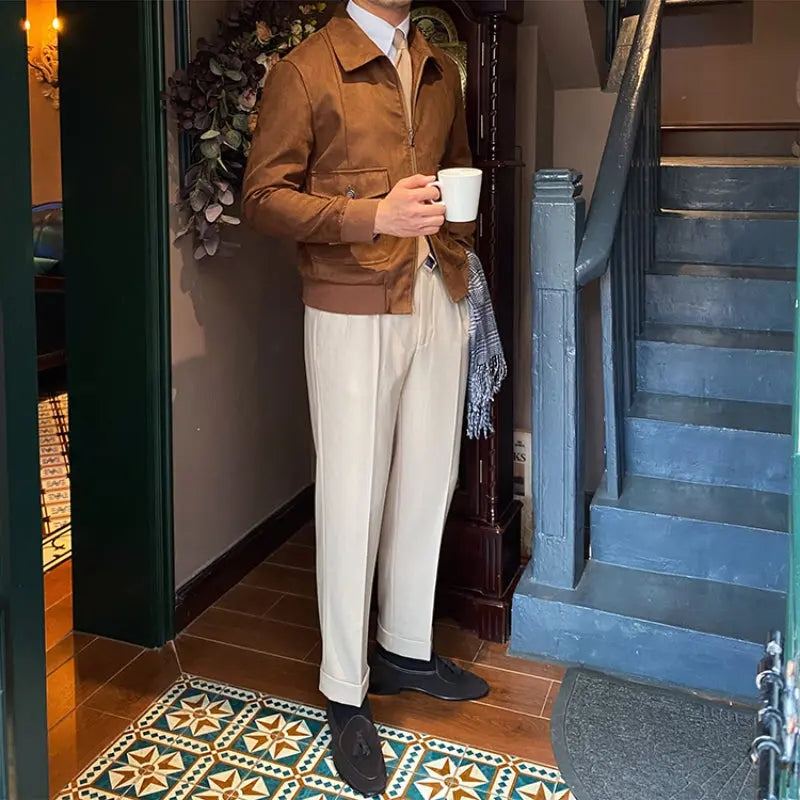 Suede Coffee Bomber Jacket For Man A&S Elite