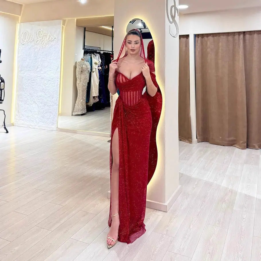 Sexy Strapless One-Shoulder Ruched Slit Long Fitted Bodycon Dress eprolo