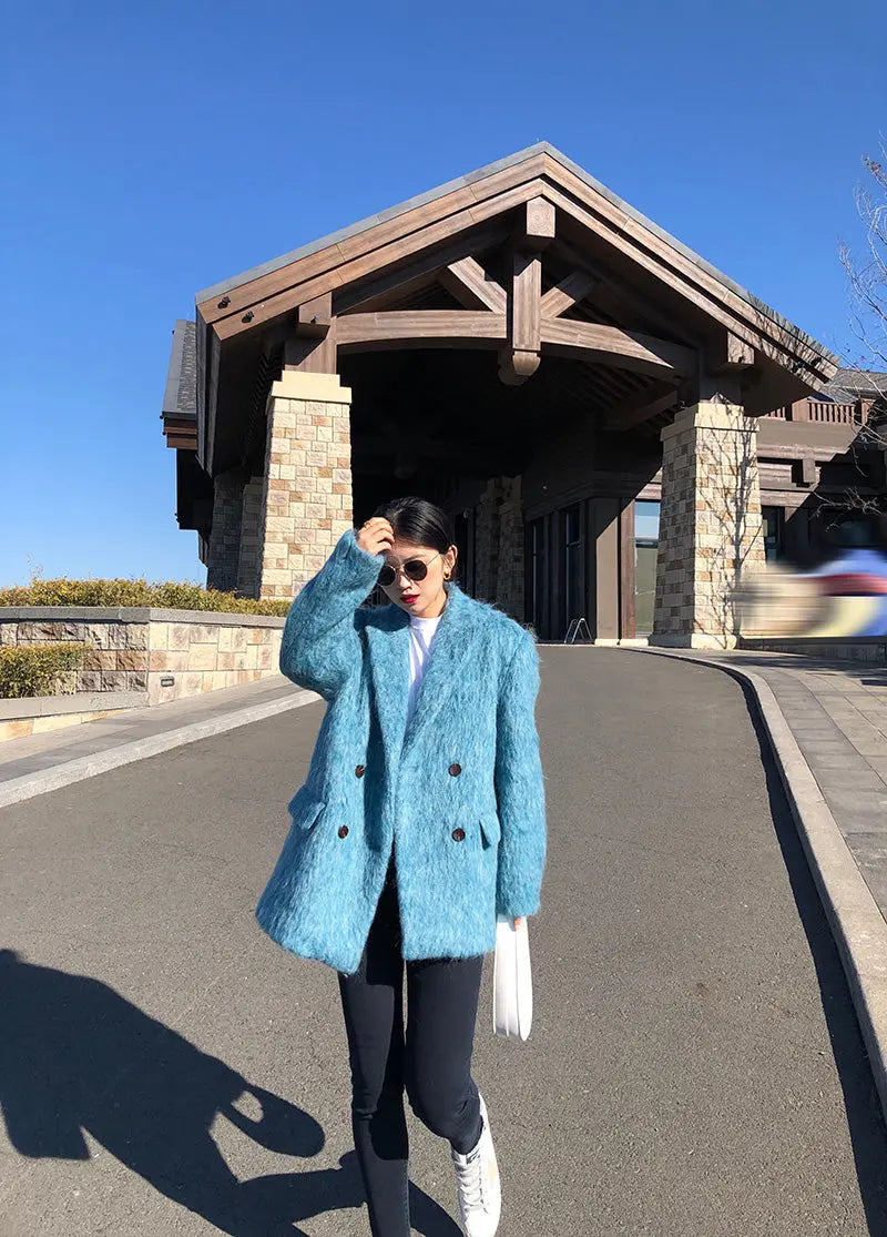 High Quality Women Elegant Blue Blazers New Fashion Ladies Vintage Loose Jackets Casual Female Streetwear Suits eprolo