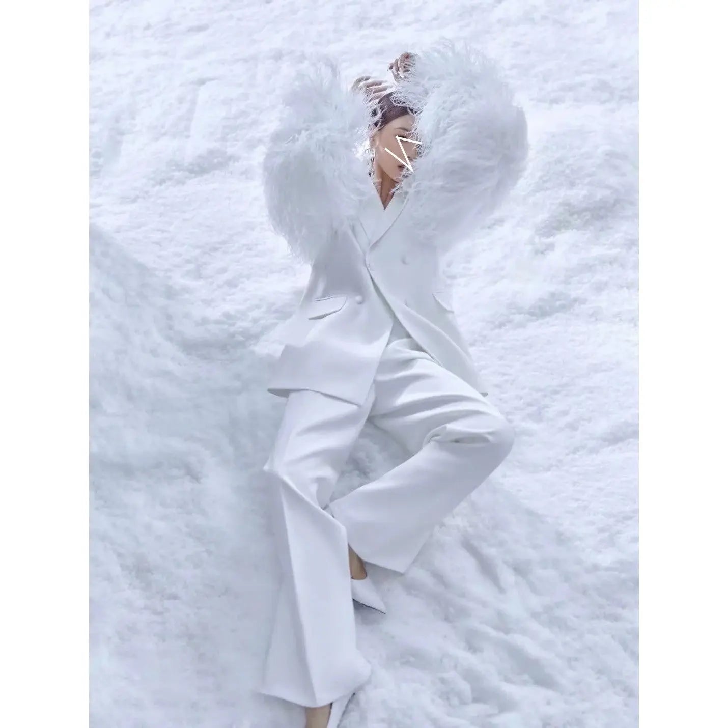 White Feather Personality Blazer Women New Lapel Long Sleeve Loose Fit Jacket Fashion Tide Spring Autumn eprolo