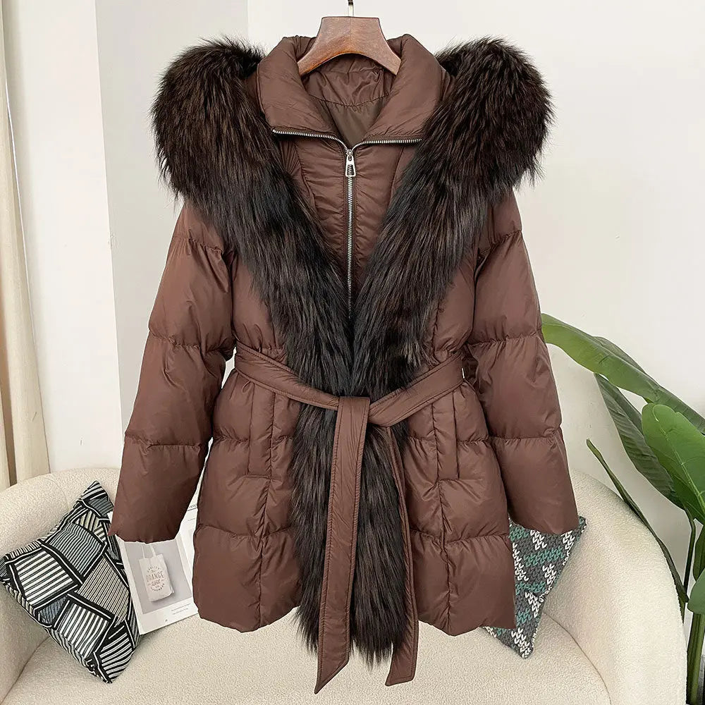 Hooded down jacket women's fox fur collar eprolo