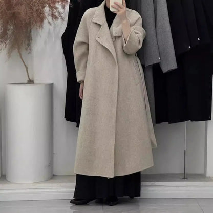 Vintage Hepburn style stand up collar long handmade double-sided wool coat, tall tie up eprolo
