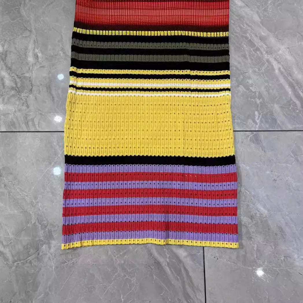 Colorful horizontal striped jacquard woven slim fitting sleeveless knitted dress eprolo