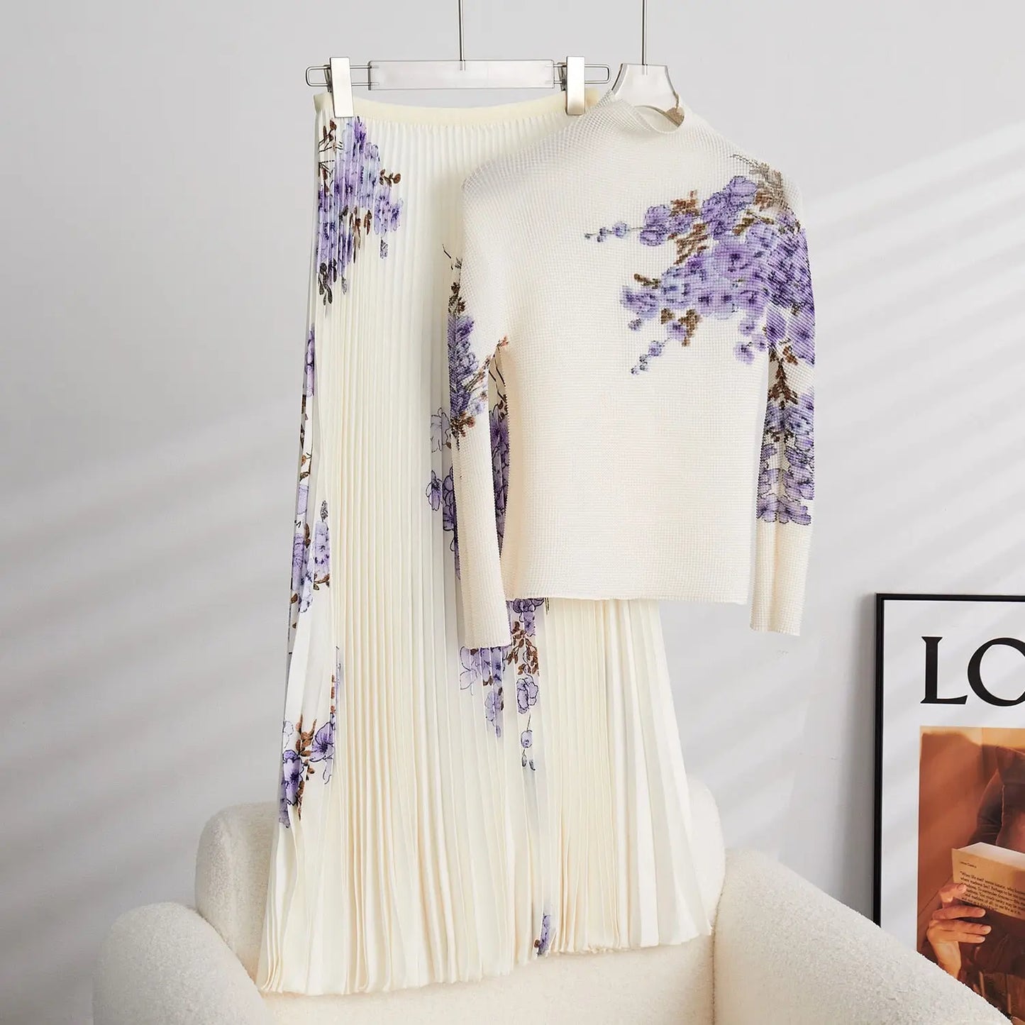 Long Halfskirt Set Women's Fashion Women's Spring New Long Sleeve Pleated T-shirt Pleated Skirt Two Piece Set eprolo