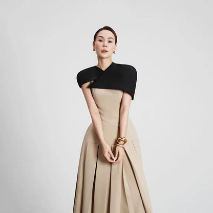 French Elegance Royal Style Long Dress Shoulder Cape Sleeveless Design Waist-Cinching Irregular Hem Women's Dress eprolo