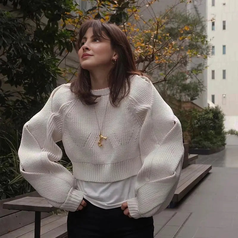 Lazy pullover design simple sweater hollowed out knit sweater eprolo