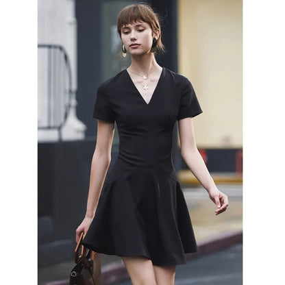 Autumn Dress Women Fashion Sexy Black Flounce Dress Short Sleeve Elegant Celebrity Mini Party Dress eprolo