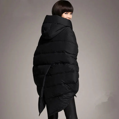 Down Jacket Women's New Mid Length White Duck Down Loose Pocket Hooded Cloak Jacket eprolo