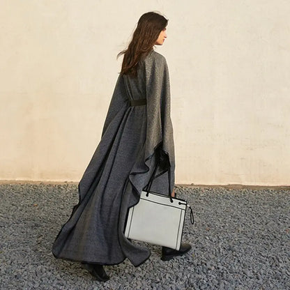 Loose Patchwork Wool Jacket For Women O Neck Batwing Sleeve Casual Solid Cloak Coat Female Fashion New eprolo