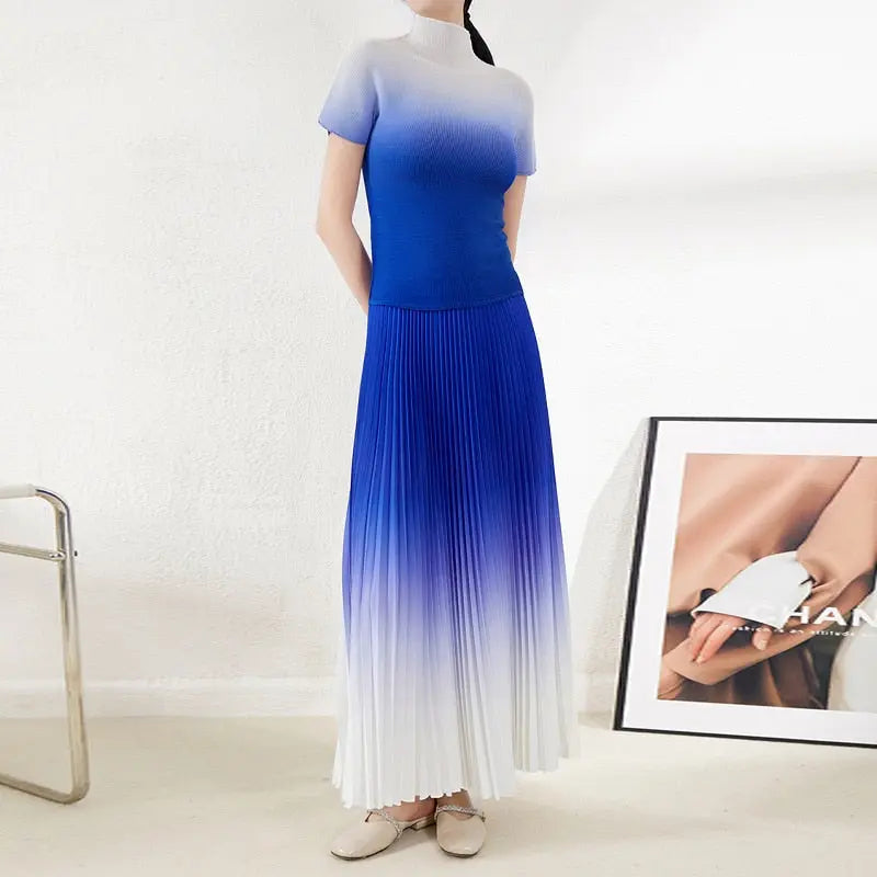 New Pleated Temperament One Size Gradient Color Super Elastic All-Match Top Skirt Waist Large Size Suit eprolo