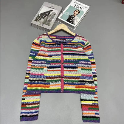 Sequined Striped Sweater Cardigans Women Luxury High Street Single Breasted Long Sleeve Designer  Vintage Elegant Traf Tops Pull eprolo