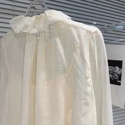 Autumn New Blusas Mujer Three-Dimensional Flower Pleated Lace Elegant Chiffon Blouse Solid Color Shirt For Women's Clothes eprolo