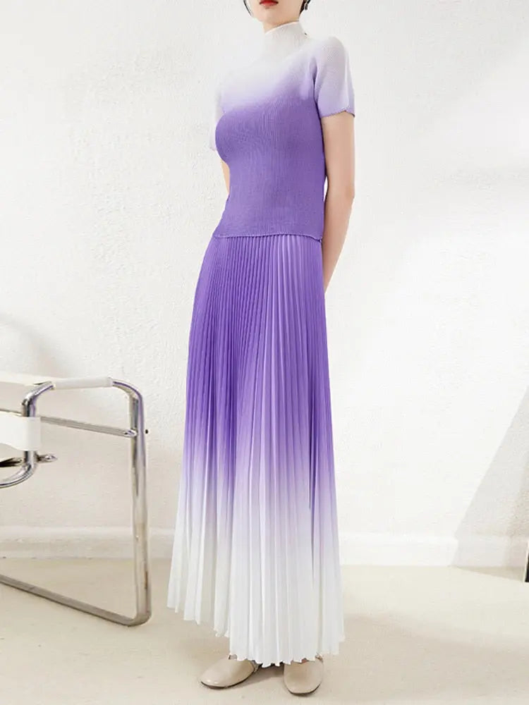 New Pleated Temperament One Size Gradient Color Super Elastic All-Match Top Skirt Waist Large Size Suit eprolo