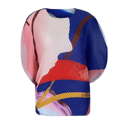 fall  women trendy casual Ocean printing crewneck top bat sleeve top Korean style Three Quarter sleeve T-shirt plus size eprolo