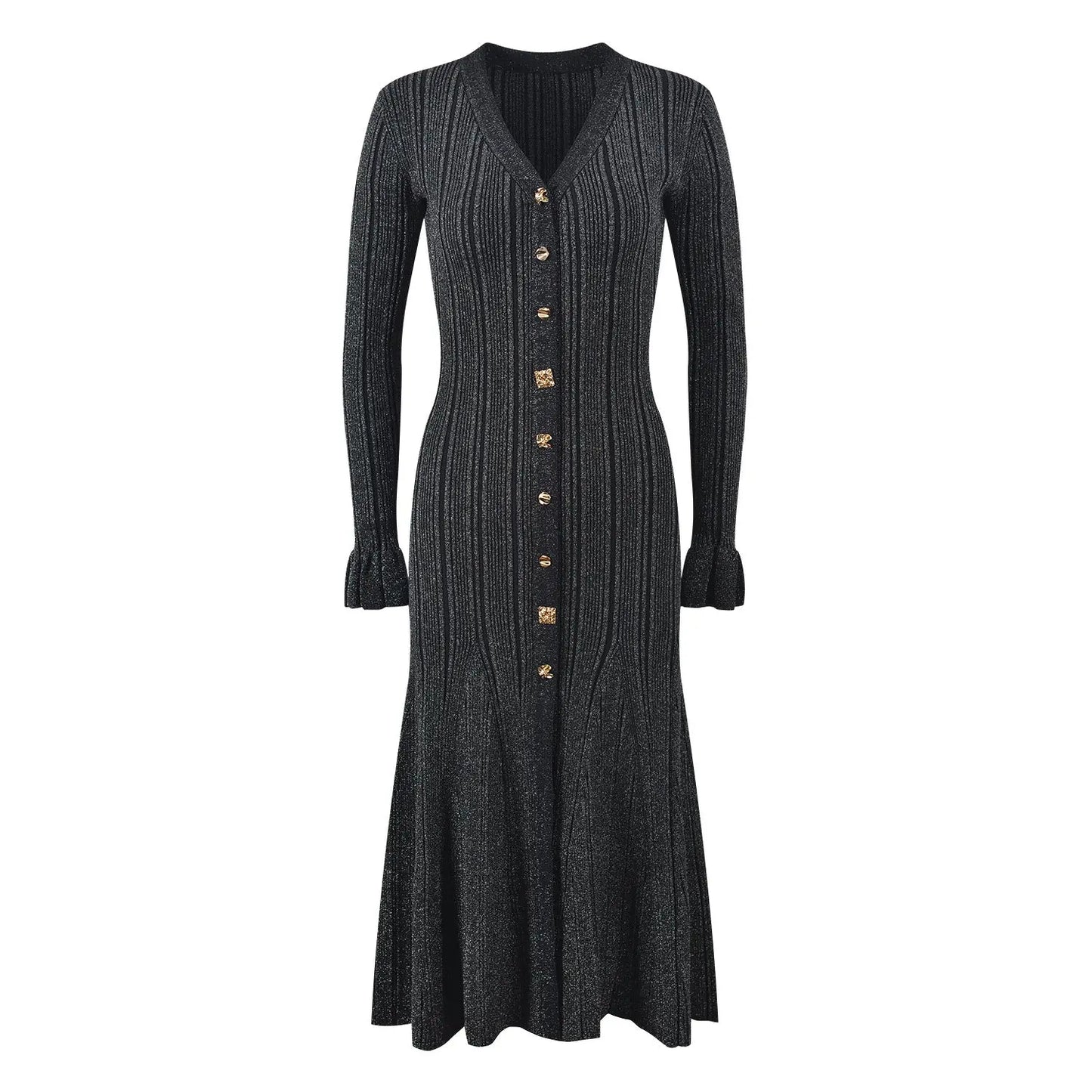 Elegant temperament socialite light luxury single breasted slim knit dress for women in autumn elegant fish tail long skirt eprolo