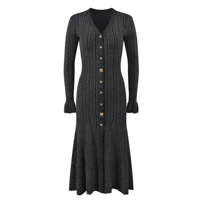 Elegant temperament socialite light luxury single breasted slim knit dress for women in autumn elegant fish tail long skirt eprolo