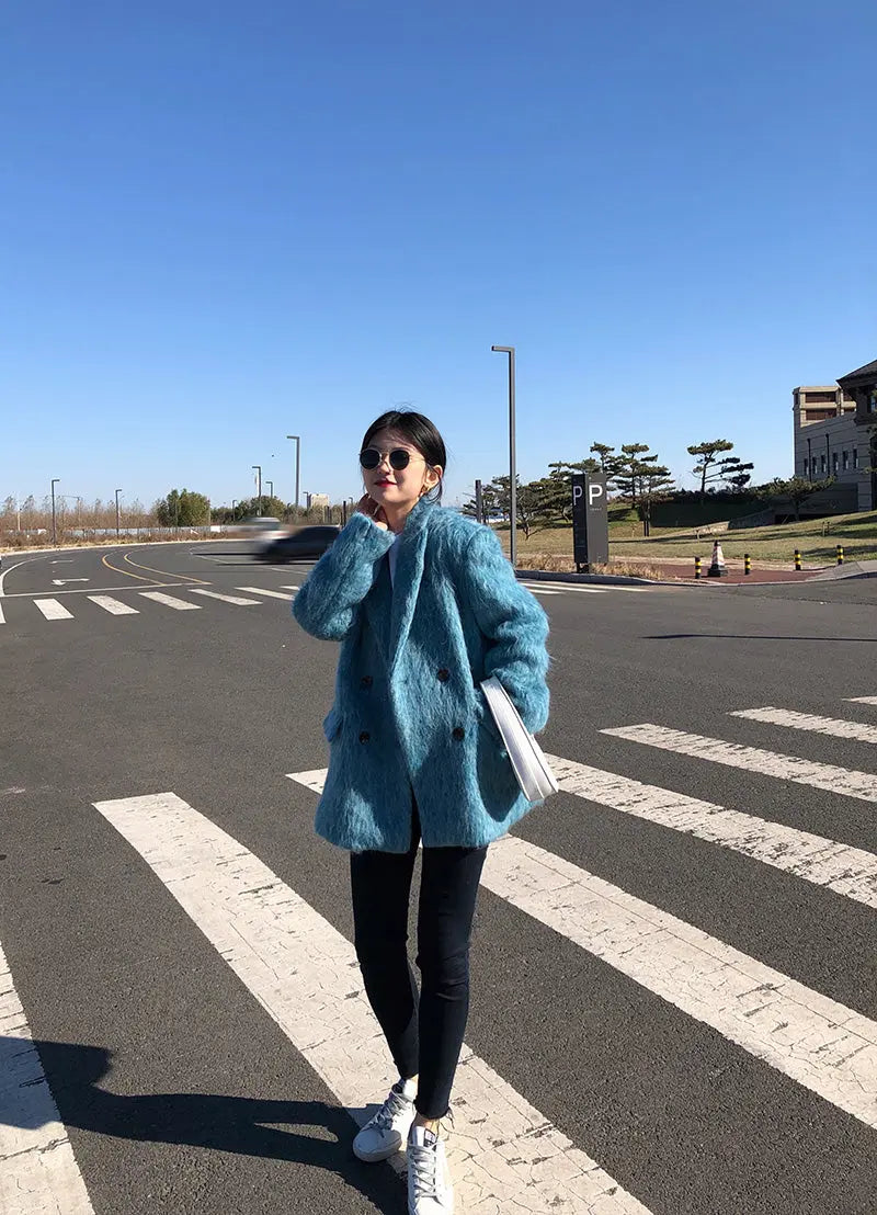 High Quality Women Elegant Blue Blazers New Fashion Ladies Vintage Loose Jackets Casual Female Streetwear Suits eprolo