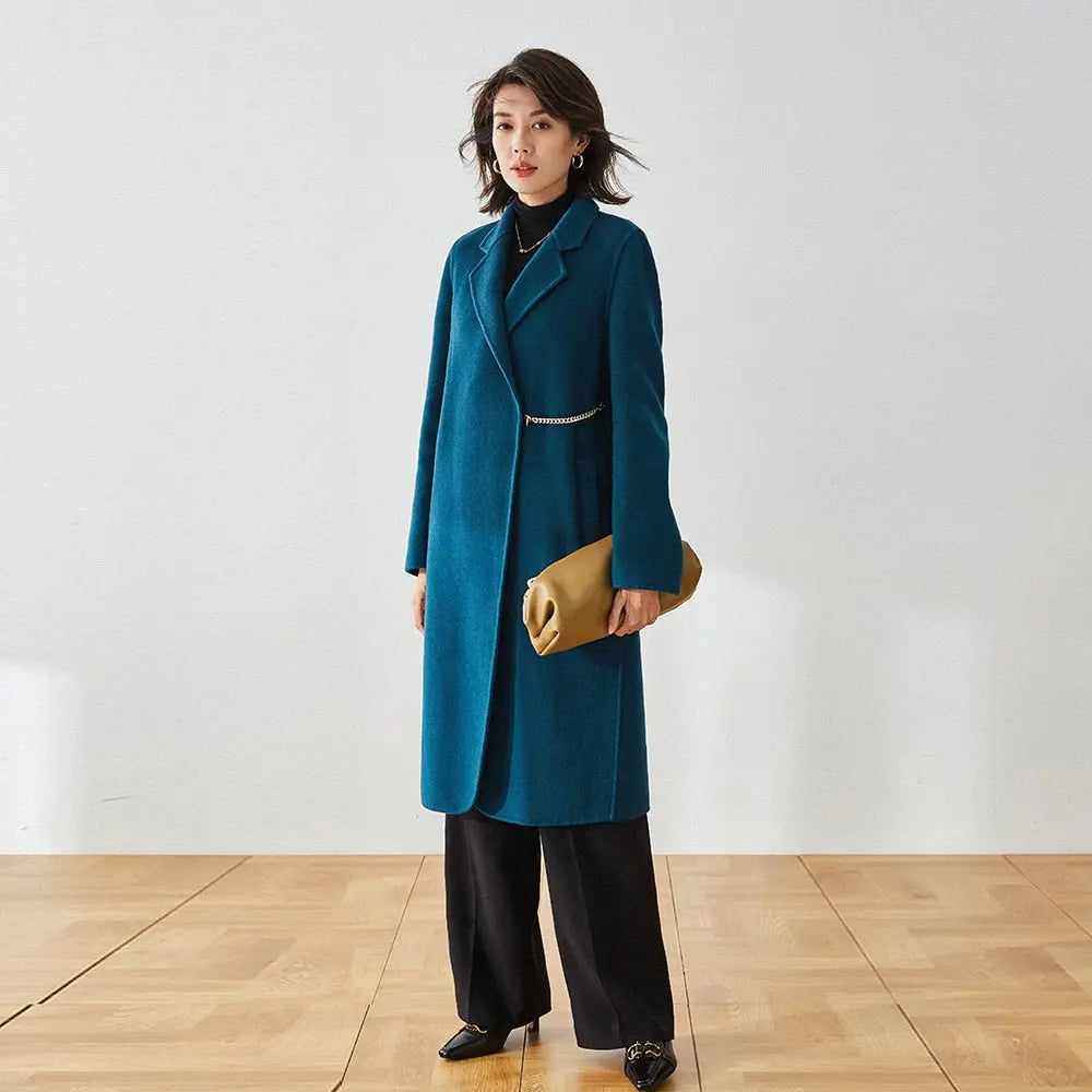 Autumn And Winter Straight Lapel Simple Belt Chain Long Reversible Wool Coat Wool Coat eprolo