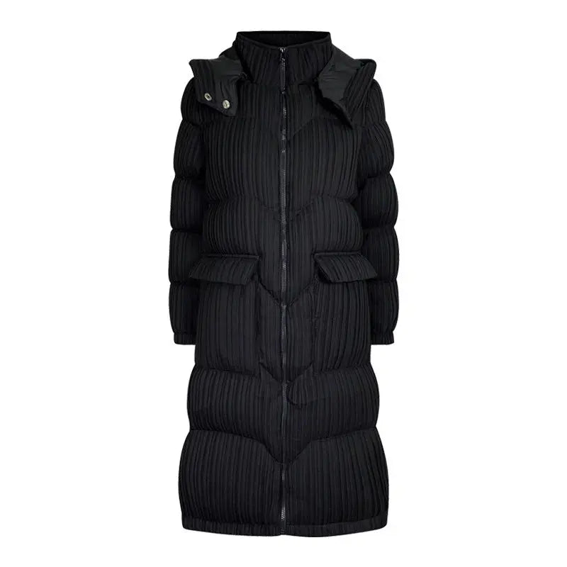 Women's Mid-Length Knee-Length Korean Style Hooded Down Jacket with White Duck Down Collar eprolo