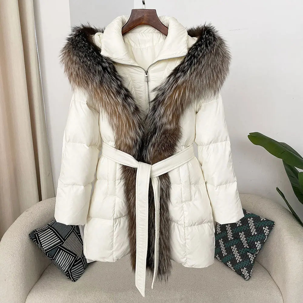 Hooded down jacket women's fox fur collar eprolo