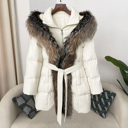 Hooded down jacket women's fox fur collar eprolo