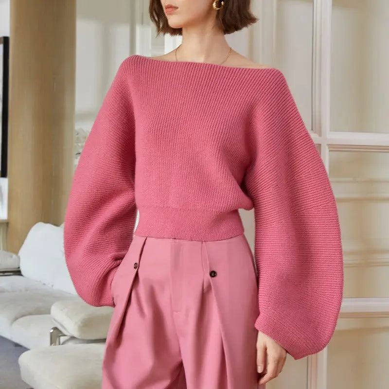 Spring Women Knitted Pullover Sweater Streetwear Boat Neck Long Sleeve Cropped Tops Fashion Red And White eprolo