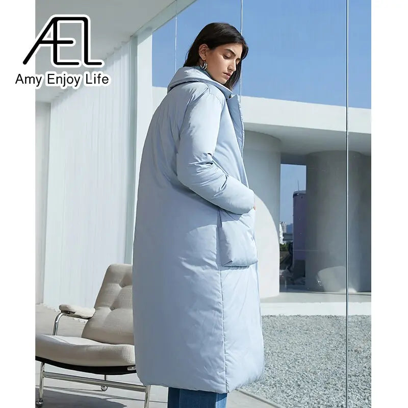 Autumn And Winter Solid Color Thickened Long Lapel Street Shot Down Jacket Women eprolo