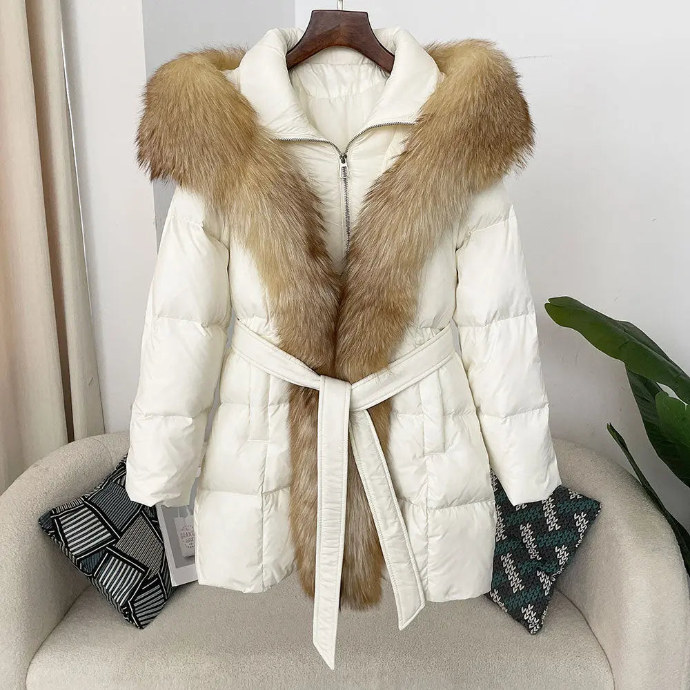 Hooded down jacket women's fox fur collar eprolo