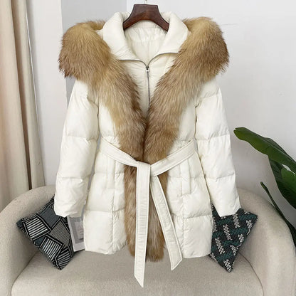 Hooded down jacket women's fox fur collar eprolo
