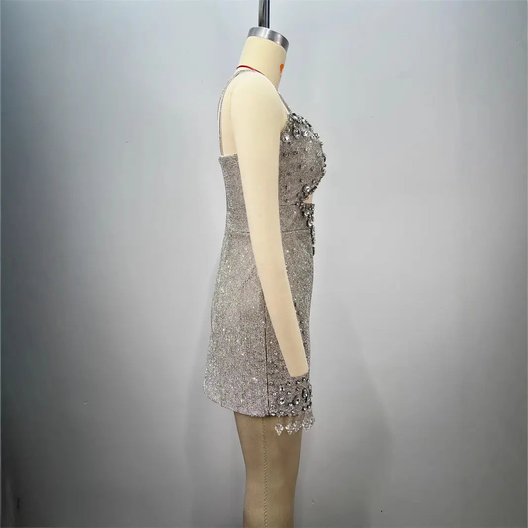 Fashionable Backless Strapless Fitted Mesh Beaded Casual Mini Bodycon Dress for Women eprolo