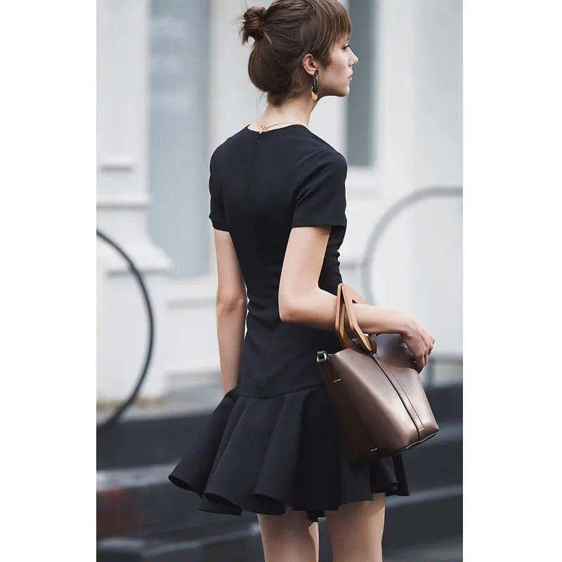 Autumn Dress Women Fashion Sexy Black Flounce Dress Short Sleeve Elegant Celebrity Mini Party Dress eprolo