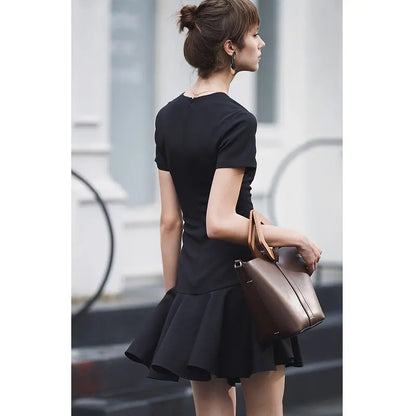 Autumn Dress Women Fashion Sexy Black Flounce Dress Short Sleeve Elegant Celebrity Mini Party Dress eprolo