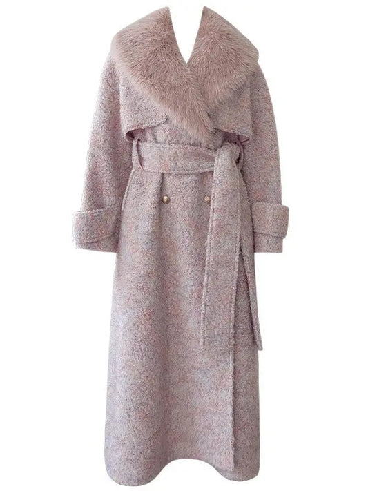 High Quality Slim Overcoat For Women Detachable Fur Collar Long Sleeve Belt Waist Thicken Elegant Coat eprolo