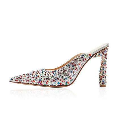 Colorful diamond women's sandals, pointed irregular slim heels, women's shoes eprolo