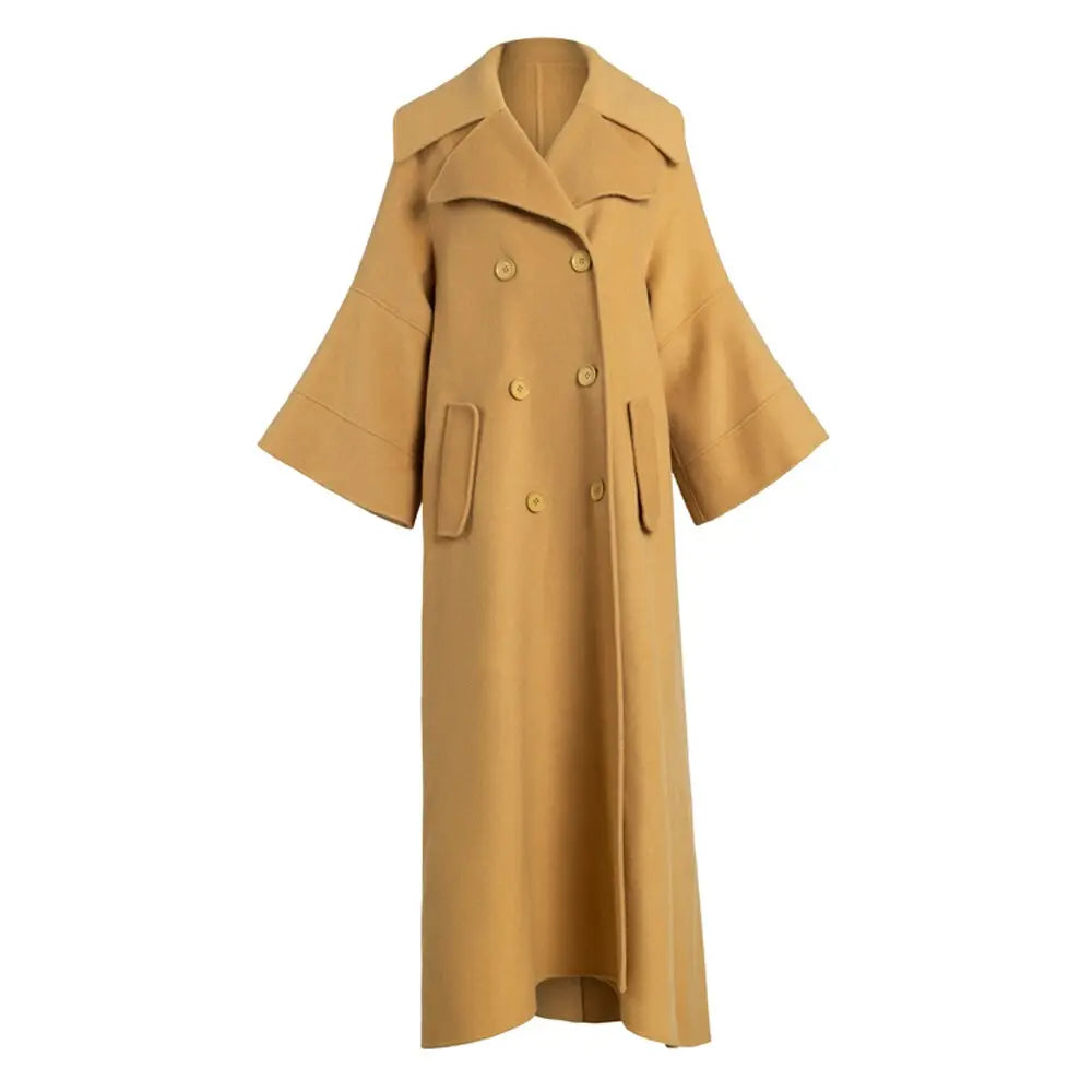 High End Customized Gardenia Yellow Big Cuffs Design Double-Sided Wool Coat Autumn And Winter New Women eprolo