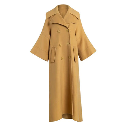 High End Customized Gardenia Yellow Big Cuffs Design Double-Sided Wool Coat Autumn And Winter New Women eprolo