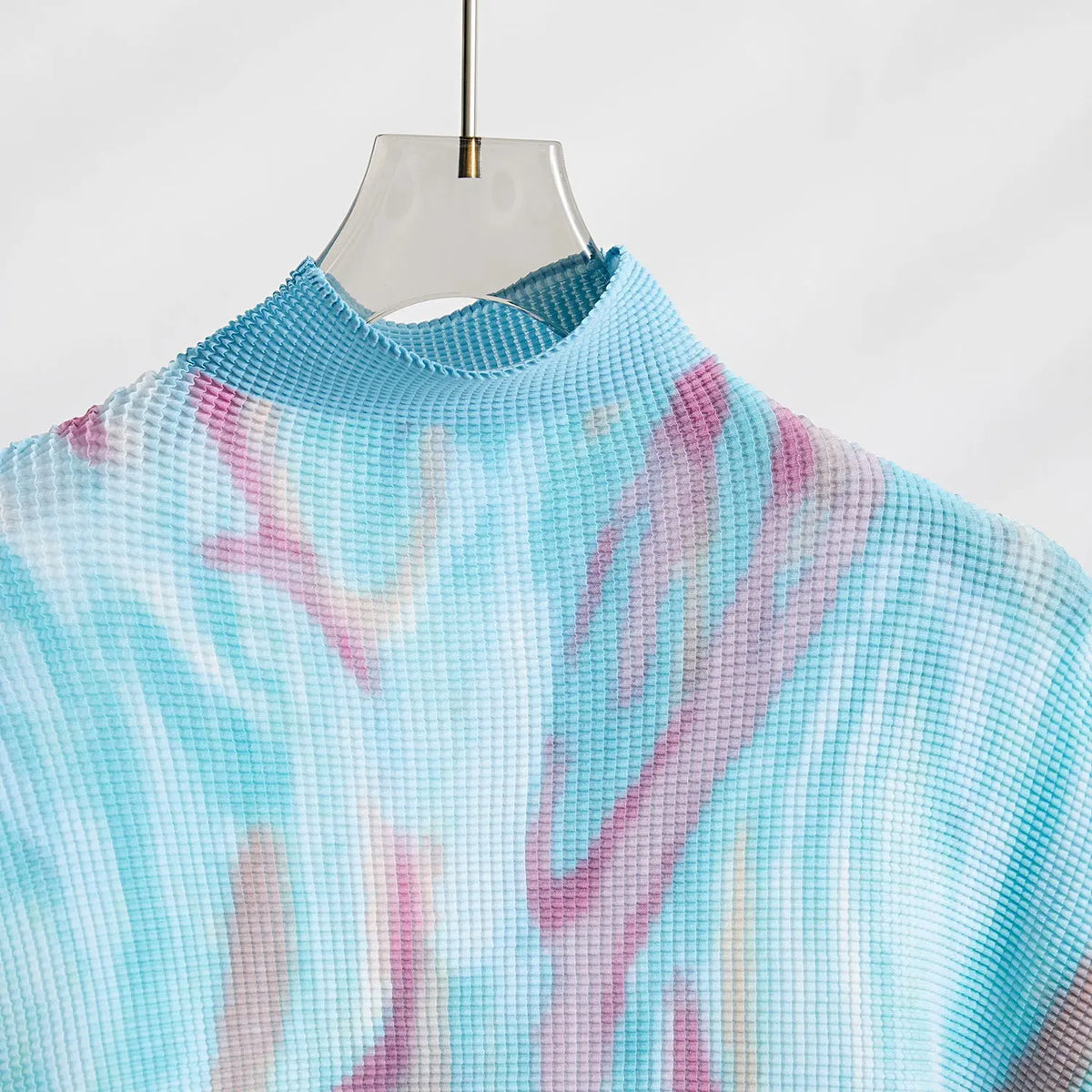 Fashion Print Pleated 2 Pieces Set Women's Round Neck Long Sleeves Slim Top High Waist Spliced Female Clothes eprolo