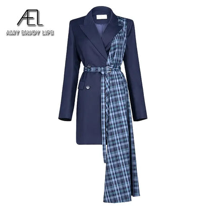 Autumn And Winter Slimming Waistband Splicing A-Line Dress Female New V-Neck Suit Skirt eprolo