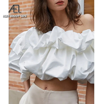 Summer New Resort Style Shrink Pleats Outside Wearing Breasted Design Sense Strapless Tops eprolo