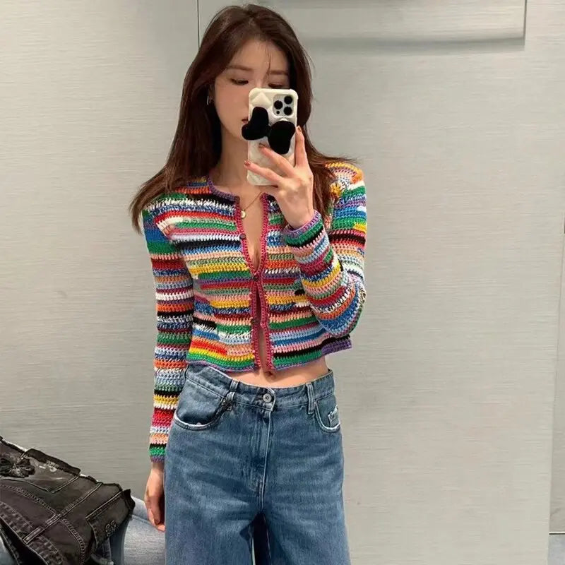 Sequined Striped Sweater Cardigans Women Luxury High Street Single Breasted Long Sleeve Designer  Vintage Elegant Traf Tops Pull eprolo