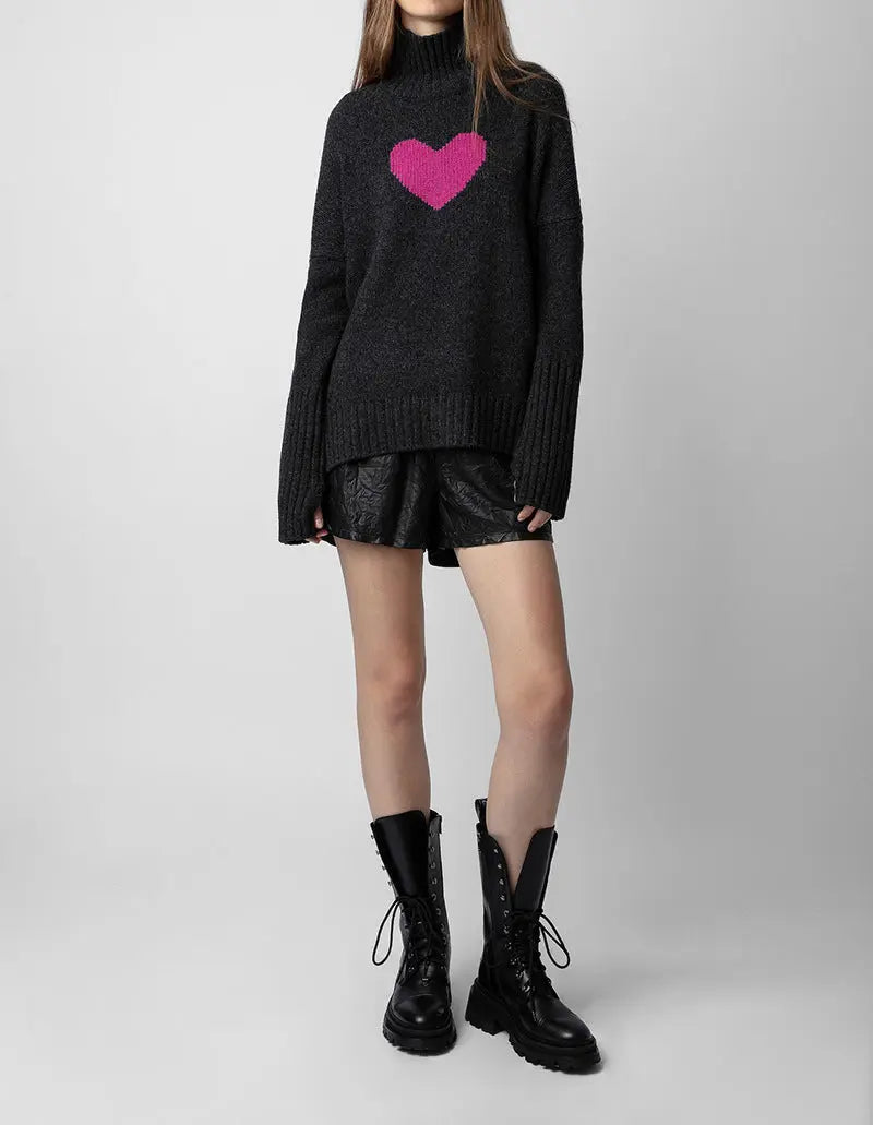 Small niche high neck front short back long heart knitted sweater eprolo