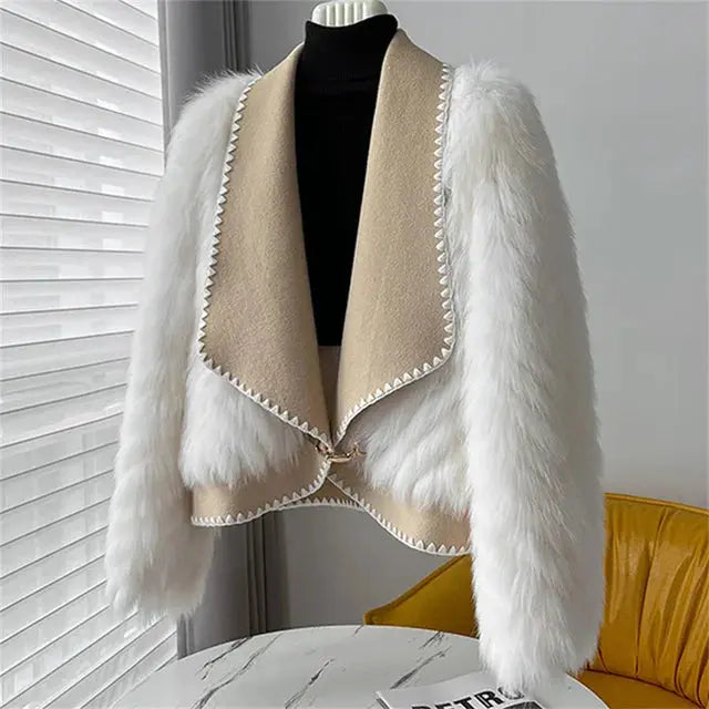 Fur Car Stripe Fur Coat For Women's Winter Lapel High-End Short Double-Sided Woolen Fashion Cardigan Thick Top Short eprolo