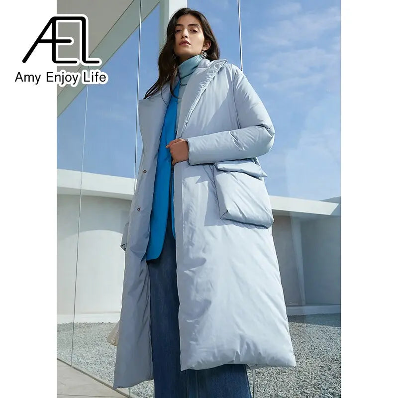 Autumn And Winter Solid Color Thickened Long Lapel Street Shot Down Jacket Women eprolo