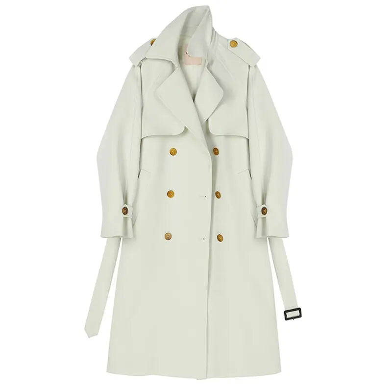 Women White Elegant Big Size Trench New Lapel Long Sleeve Loose Fit Windbreaker Fashion Tide Spring Autumn eprolo
