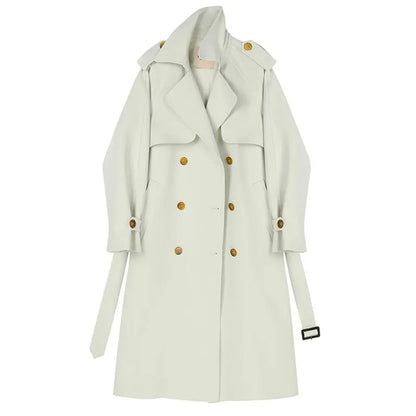 Women White Elegant Big Size Trench New Lapel Long Sleeve Loose Fit Windbreaker Fashion Tide Spring Autumn eprolo