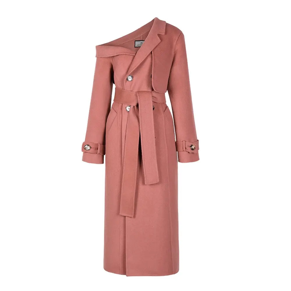 Double Woolen Woman's Upmarket Coat One Shoulder Overcoat Female New Fashion Temperament Women's Popular Woolen Coat eprolo