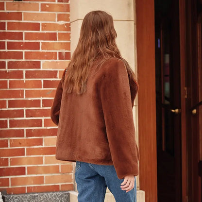 Caramel Fashionable Large Lapel Fur Coat Women's Autumn And Winter Thickened Short Coat eprolo