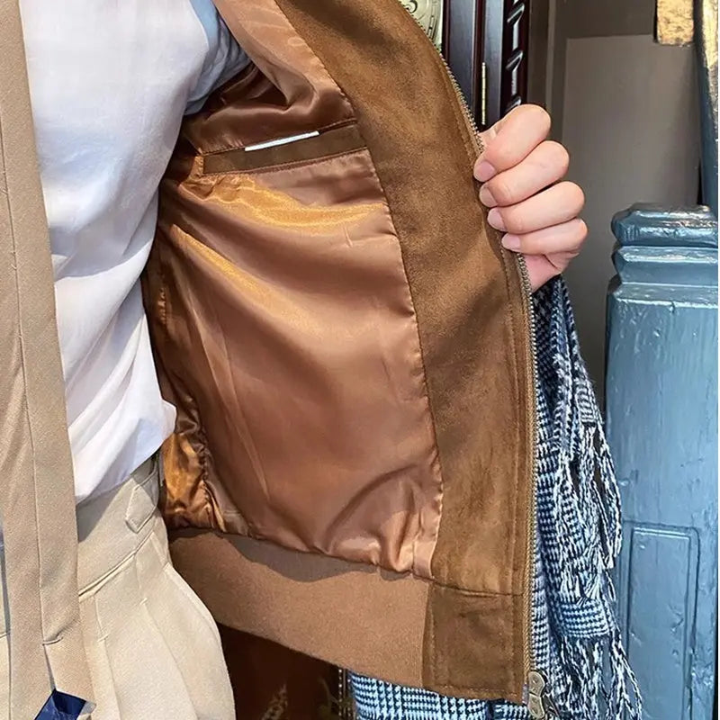 Suede Coffee Bomber Jacket For Man A&S Elite
